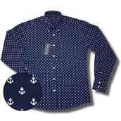 View Item New Relco Retro Anchor Motif Naval Button Down Shirt Navy
